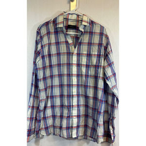 Alton Lane Red Blue Plaid LONG SLEEVE Dress Shirt measures L Button Cotton A5